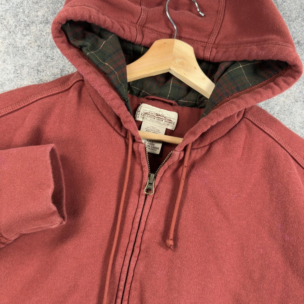 L.L.Bean Hoodie Mens Medium Tall Red Katahdin Iron Works Flannel Lined Full Zip
